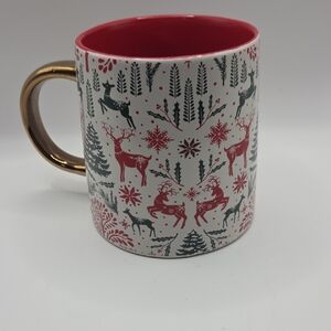 Holiday Reindeer Mug with Gold Handle